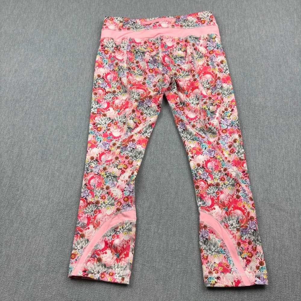Lululemon Womens Leggings 6 Pink Flowabunga Mini Crop II Run Inspire 22" Yoga - Picture 13 of 14
